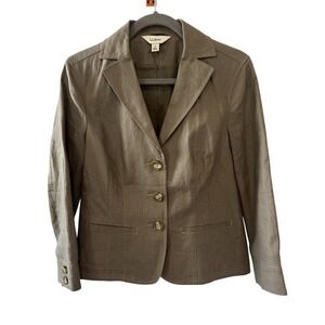 L.L.Bean Women's Linen Blend Blazer Jacket Brown Size 6 Petite Button Front NOTE